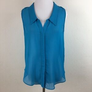 Rory Beca Blue Button Down Sleeveless Blouse XS